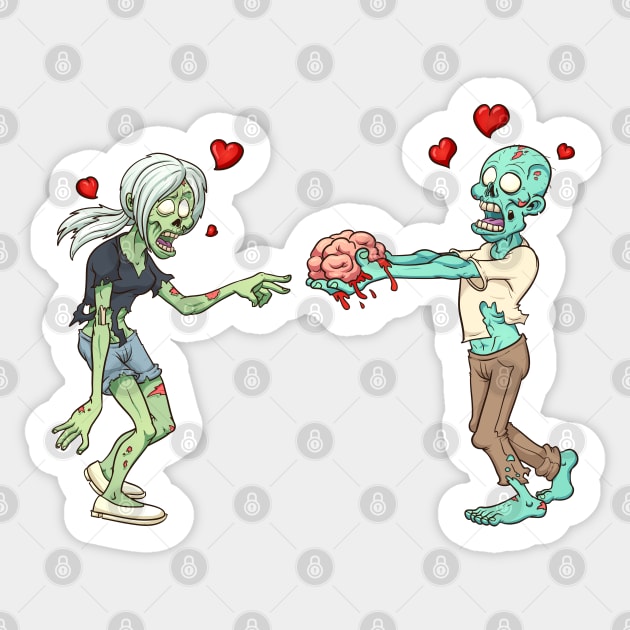 Zombie Couple Love Sticker by Mako Design 